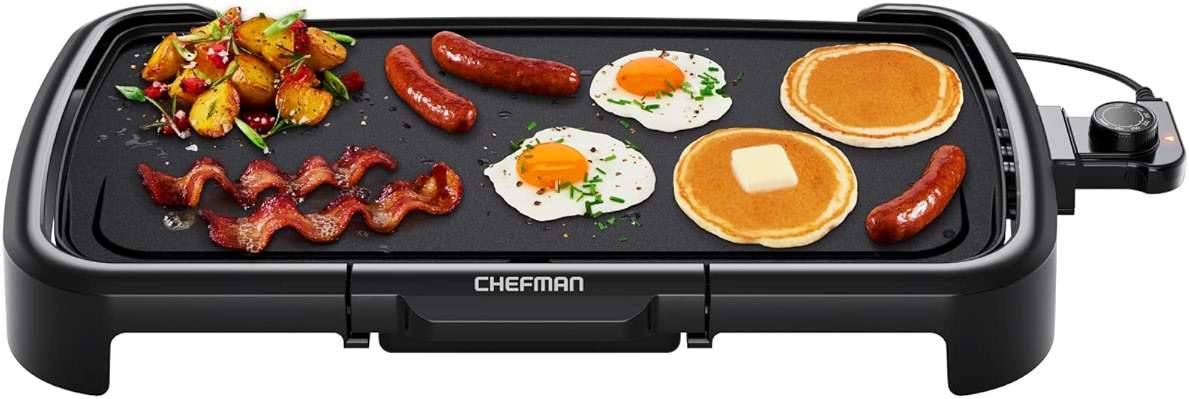 Chefman XL Electric Griddle with Removable Temperature Control, Immersible Flat Top Grill, Burger, Eggs, Pancake Griddle, Nonstick Extra Large Cooking Surface, Slide Out Drip Tray, 10 x 20 Inch - Image 1