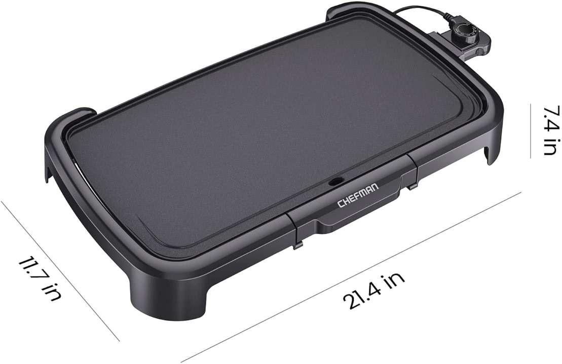 Chefman XL Electric Griddle with Removable Temperature Control, Immersible Flat Top Grill, Burger, Eggs, Pancake Griddle, Nonstick Extra Large Cooking Surface, Slide Out Drip Tray, 10 x 20 Inch - Image 2