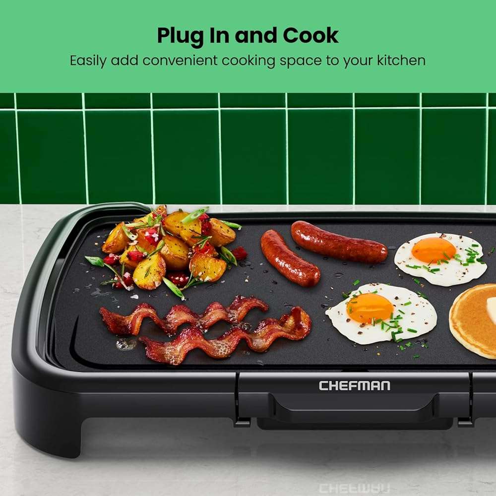 Chefman XL Electric Griddle with Removable Temperature Control, Immersible Flat Top Grill, Burger, Eggs, Pancake Griddle, Nonstick Extra Large Cooking Surface, Slide Out Drip Tray, 10 x 20 Inch - Image 4