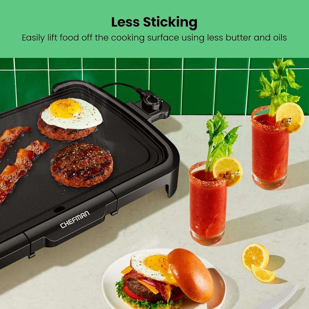 Chefman XL Electric Griddle with Removable Temperature Control, Immersible Flat Top Grill, Burger, Eggs, Pancake Griddle, Nonstick Extra Large Cooking Surface, Slide Out Drip Tray, 10 x 20 Inch - Image 6