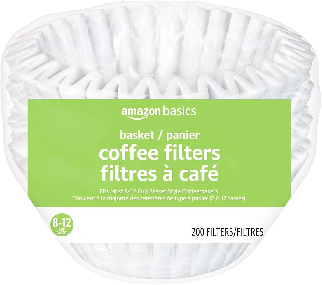 Amazon Basics Basket Coffee Filters for 8-12 Cup Coffee Makers, White, 200 Count, Packaging May Vary - Image 1