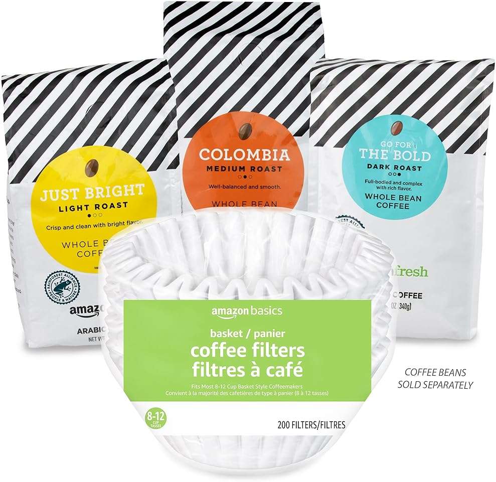 Amazon Basics Basket Coffee Filters for 8-12 Cup Coffee Makers, White, 200 Count, Packaging May Vary - Image 6