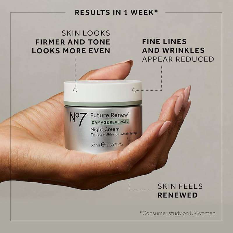 No7 Future Renew Damage Reversal Night Cream - Anti Aging Face Moisturizer - Infused with Peptide Technology to Reverse Visible Signs of Damage - Skin Barrier Repair for Dry Skin (1.69 Oz) - Image 7