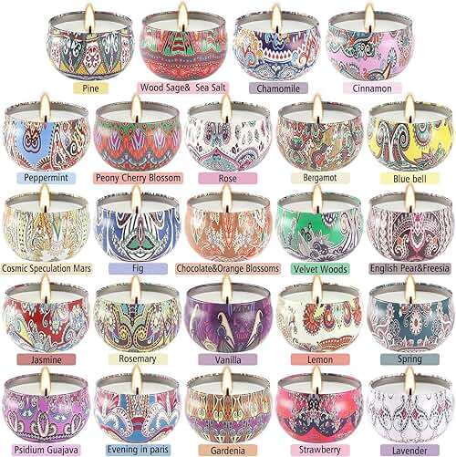 WPONSZU Scented Candles Gifts Set 24 Pack Soy Wax Travel Tin Jar Candles for Home 2.5 OZ jar Candles for Mom for Christmas, Birthday, Thanksgiving, Mother's Day - Image 8