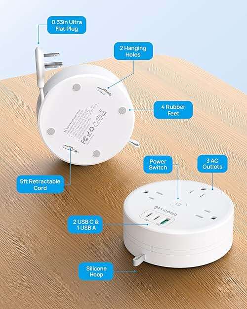TROND 20W USB C Travel Power Strip - Retractable Extension Cord 5ft Ultra Thin Flat Plug, Power Strip with 3 AC Outlets and USB C Fast Charging, Cruise Ship Essentials, for Home Hotel Dorm Room, White - Image 8