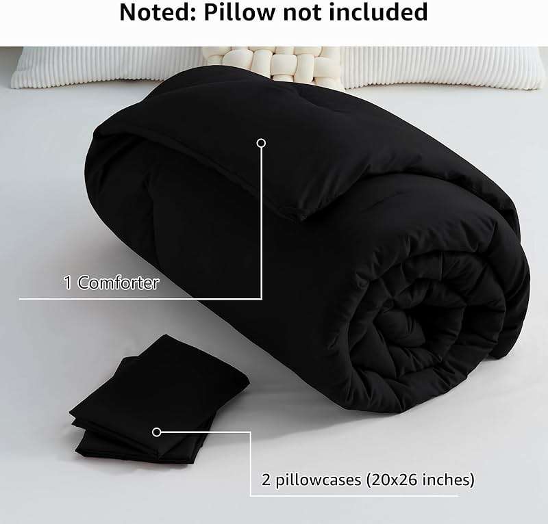 CozyLux Queen Comforter Set Black, 3 Pieces Lightweight Comforters Queen Size Quilted Bedding Sets, All Season Breathable Solid Down Alternative Comforter with 2 Pillowcases, Bed Set Gift for Home - Image 7