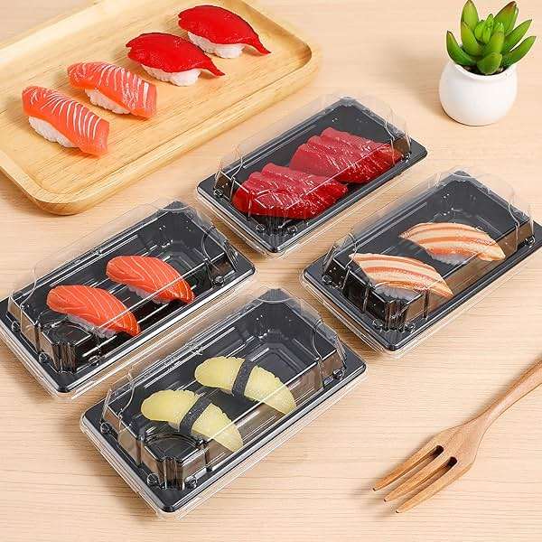 DOITOOL 100PCS Small with Clear Lid, Black Sushi Trays With Lids, Disposable Sushi Packaging Box, Black Plastic To Go Containers, Entrees, Appetizers Or Dessert - Image 7