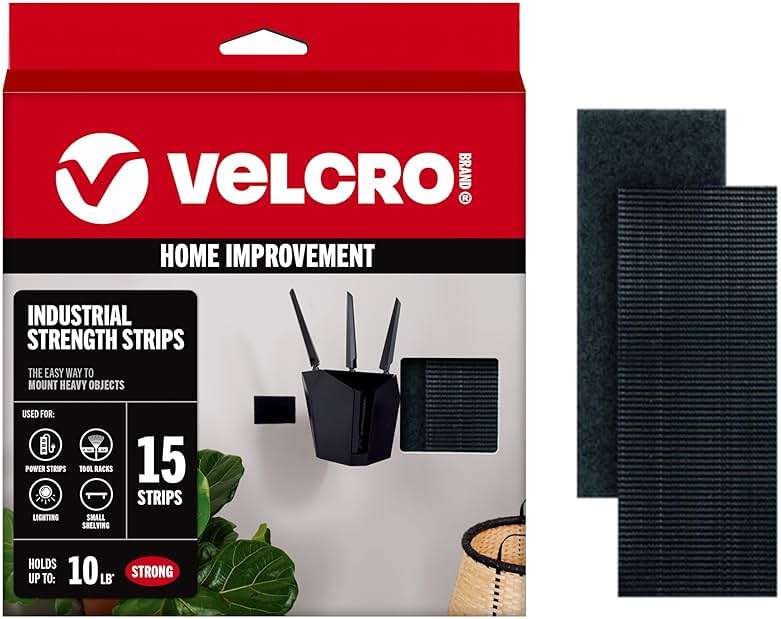 VELCRO Brand Heavy Duty Strips with Adhesive | 15 Sets Industrial Strength Mounting Tape | 4x2 Inch Wide Fasteners | Holds 10 lbs | Indoor or Outdoor Use, Black (VEL40020-USA) - Image 1