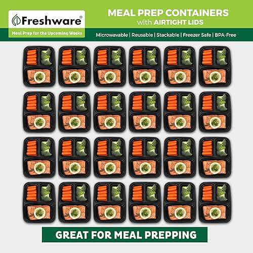 Freshware Meal Prep Containers [150 Pack] 3 Compartment with Lids, Food Storage Containers, Bento Box, BPA Free, Stackable, Microwave/Dishwasher/Freezer Safe (24 oz) - Image 4