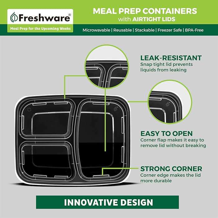 Freshware Meal Prep Containers [150 Pack] 3 Compartment with Lids, Food Storage Containers, Bento Box, BPA Free, Stackable, Microwave/Dishwasher/Freezer Safe (24 oz) - Image 5