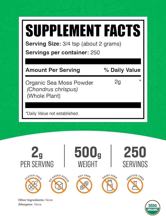 BulkSupplements.com Organic Irish Sea Moss Powder - Sea Moss Supplement, Superfood Supplement - Vegan & Gluten Free, 2g per Serving, 500g (1.1 lbs) (Pack of 1) - Image 2