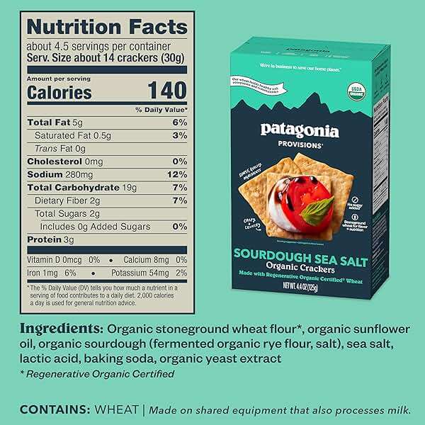Patagonia Provisions Organic Sourdough Sea Salt Crackers – 3g Plant Protein Per Serving – Made with Wheat Flour & Sea Salt – Non-GMO, No Added Sugar - Crispy & Crunchy - Image 2