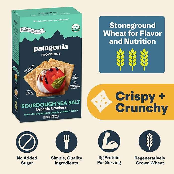 Patagonia Provisions Organic Sourdough Sea Salt Crackers – 3g Plant Protein Per Serving – Made with Wheat Flour & Sea Salt – Non-GMO, No Added Sugar - Crispy & Crunchy - Image 3