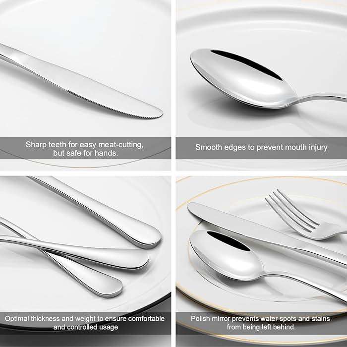 60 Piece Silverware Set for 12, Stainless Steel Flatware Set Tableware Set Inculde Forks Knives Spoons, Mirror Polished Cutlery Set for Home Kitchen and Restaurant Party, Dishwasher Safe - Image 3
