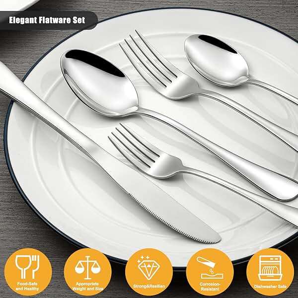 60 Piece Silverware Set for 12, Stainless Steel Flatware Set Tableware Set Inculde Forks Knives Spoons, Mirror Polished Cutlery Set for Home Kitchen and Restaurant Party, Dishwasher Safe - Image 4