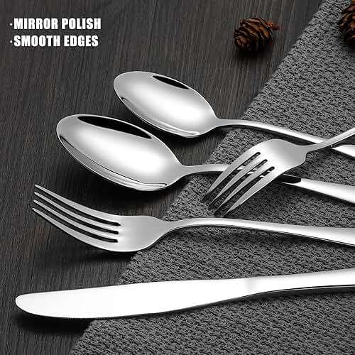 60 Piece Silverware Set for 12, Stainless Steel Flatware Set Tableware Set Inculde Forks Knives Spoons, Mirror Polished Cutlery Set for Home Kitchen and Restaurant Party, Dishwasher Safe - Image 5
