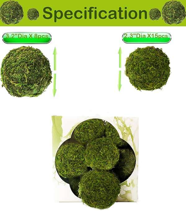 ZYAPA 21 Pack Green Moss Balls 8pcs 3.2" Decorative Balls for Bowls Filler 13pcs 2.3" Fake Moss Balls for Centerpiece Artificial Balls for Vase Filler Live Moss Ball for Home Tabel Decor - Image 4