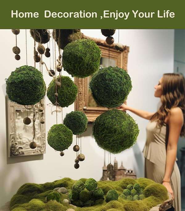 ZYAPA 21 Pack Green Moss Balls 8pcs 3.2" Decorative Balls for Bowls Filler 13pcs 2.3" Fake Moss Balls for Centerpiece Artificial Balls for Vase Filler Live Moss Ball for Home Tabel Decor - Image 6