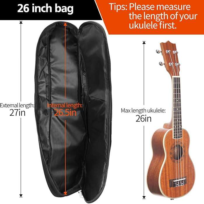 26in Ukulele Case, Waterproof Durable Ukulele Padded Bag with Adjustable Straps for Tenor - Image 3