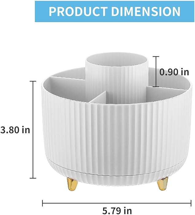 Marbrasse Desk Organizer, 360-Degree Rotating Pen Holder, Desk Organizers and Accessories with 5 Compartments Pencil Holder, Art Supply Storage Box Caddy for Office, Home（White） - Image 2