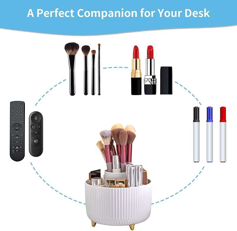 Marbrasse Desk Organizer, 360-Degree Rotating Pen Holder, Desk Organizers and Accessories with 5 Compartments Pencil Holder, Art Supply Storage Box Caddy for Office, Home（White） - Image 6