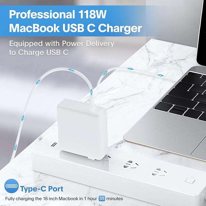 Mac Book Pro Charger - 118W USB C Fast Charger Power Adapter Compatible with MacBook Pro/MacBook Air 16 15 14 13 Inch, M1 M2 M3 M4 M5, New iPad Pro and All USB C Device, Charge Cable 6.6ft - Image 2