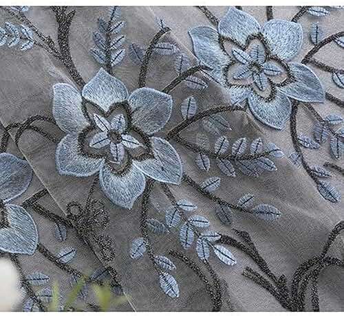 Amidoudou 1 Pair European Double Layer Curtains for Living Room Bedroom Luxury Flower Embroidered Curtains with Valance (Grey,54x96 Inch) - Image 5