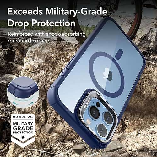 ESR for iPhone 13 Pro Max Case with Stand, Compatible with MagSafe, Full-Body Military-Grade Drop Proof Case with Built-in 9H+ Tempered Glass Screen Protector, Armor Series, Clear Dark Blue - Image 4