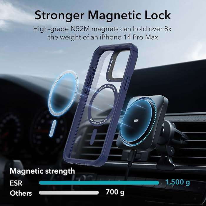 ESR for iPhone 13 Pro Max Case with Stand, Compatible with MagSafe, Full-Body Military-Grade Drop Proof Case with Built-in 9H+ Tempered Glass Screen Protector, Armor Series, Clear Dark Blue - Image 6