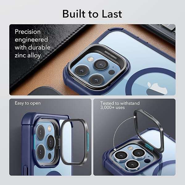 ESR for iPhone 13 Pro Max Case with Stand, Compatible with MagSafe, Full-Body Military-Grade Drop Proof Case with Built-in 9H+ Tempered Glass Screen Protector, Armor Series, Clear Dark Blue - Image 7