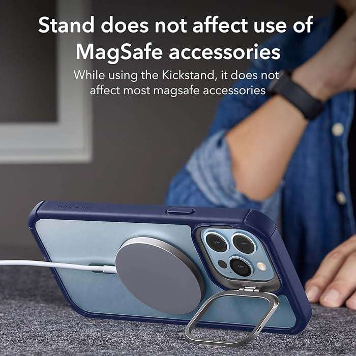 ESR for iPhone 13 Pro Max Case with Stand, Compatible with MagSafe, Full-Body Military-Grade Drop Proof Case with Built-in 9H+ Tempered Glass Screen Protector, Armor Series, Clear Dark Blue - Image 8