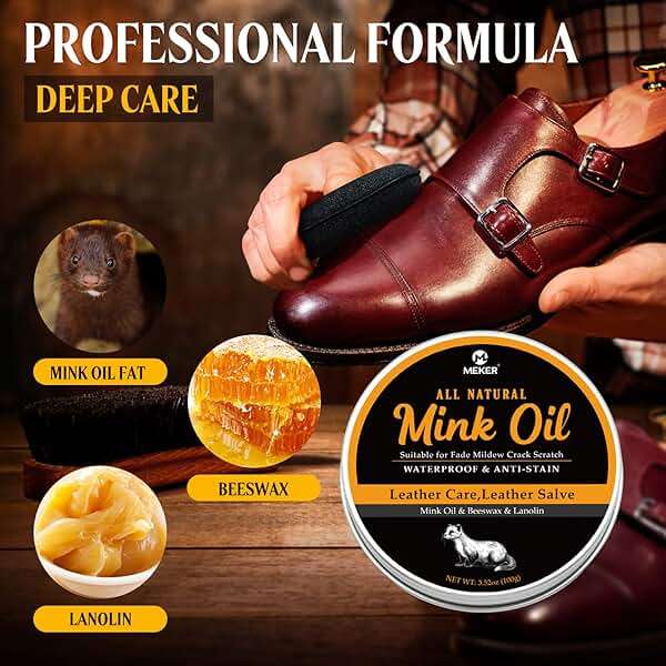 MEKER Mink Oil for Leather Boots, Leather Conditioner and Cleaner 3.52 oz-All-Natural Waterproof Soften and Restore Shoes - Image 2