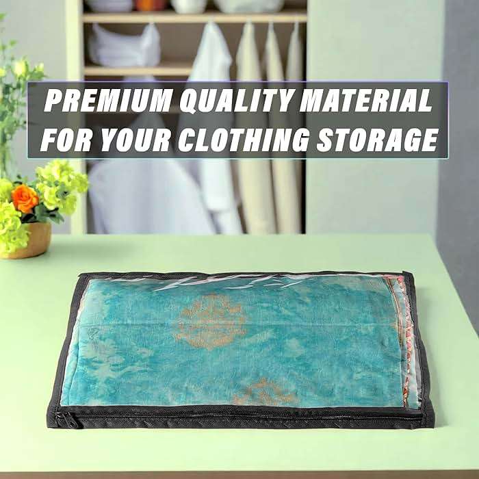 Kuber Industries Non Woven Foldable Saree Covers With Zip|Single Saree Storage Bags|Clothes Organiser For Wardrobe|Transparent Top With Premium Zipper|Pack Of 24 (Black) - Image 6