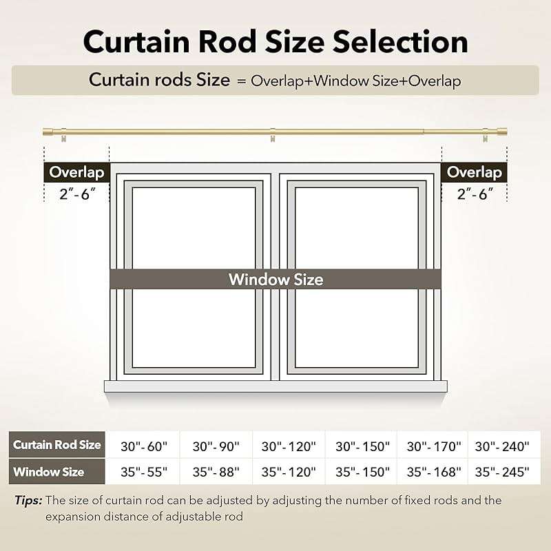 IFELS Heavy Duty Curtain Rods for Windows 66 to 120 Inch, 1 Inch Gold Curtain Rod Adjustable, Decorative Long Curtains Rods with Metal Finials, Easy Installation and Modern Design (A2,Gold,30"-120") - Image 5