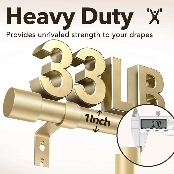 IFELS Heavy Duty Curtain Rods for Windows 66 to 120 Inch, 1 Inch Gold Curtain Rod Adjustable, Decorative Long Curtains Rods with Metal Finials, Easy Installation and Modern Design (A2,Gold,30"-120") - Image 6