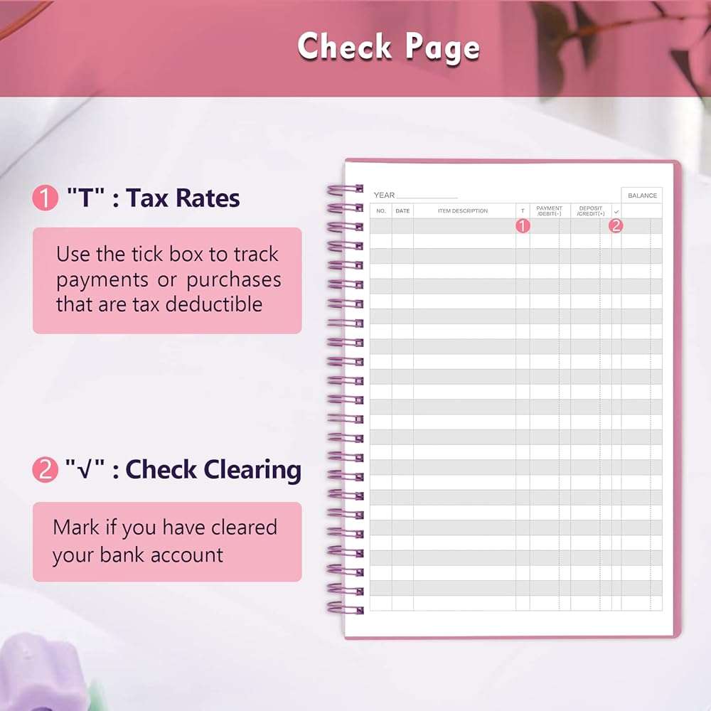 Check Registers for Personal Checkbook, Double Spiral Check Register Book, Budget Planner with Check Register for Personal and Work, 5.8'' x 8.3'' - Pink - Image 3