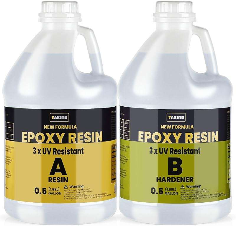 TAKIMO 1 Gallon 3× UV Resistant Epoxy Resin Kit - Ultra Clear Non-Yellowing Formula for Art & Furniture - High Gloss Table Top & Coating - 1:1 Ratio, 128oz - Image 1
