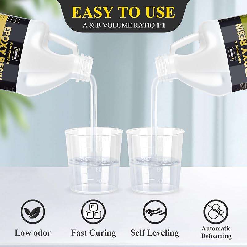 TAKIMO 1 Gallon 3× UV Resistant Epoxy Resin Kit - Ultra Clear Non-Yellowing Formula for Art & Furniture - High Gloss Table Top & Coating - 1:1 Ratio, 128oz - Image 2