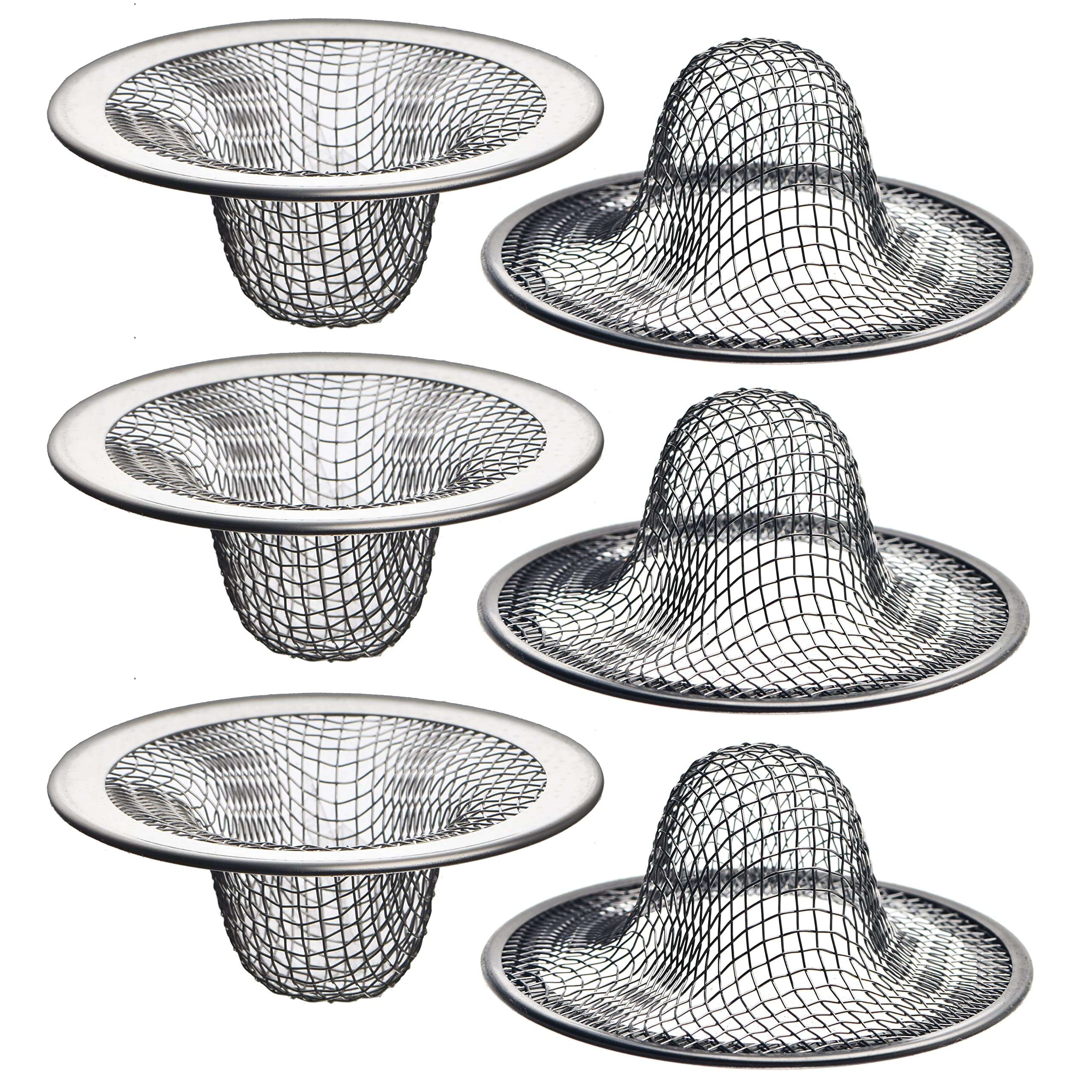 6 Pack - 2.125" Top / 1" Basket- Mesh Sink Drain Strainer Hair Catcher for Bathroom Sink, Utility, Slop, Laundry, RV and Lavatory - Image 1