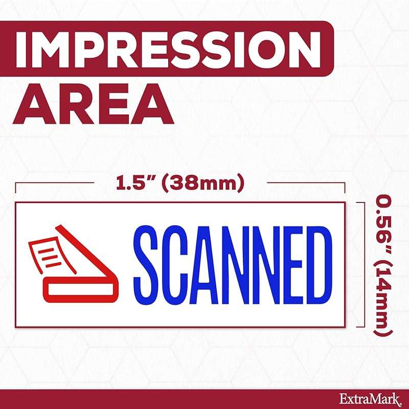 ExtraMark Dual Color Self Inking Rubber Stamp (Scanned) 2-Color Office Stamp - Small - Image 2