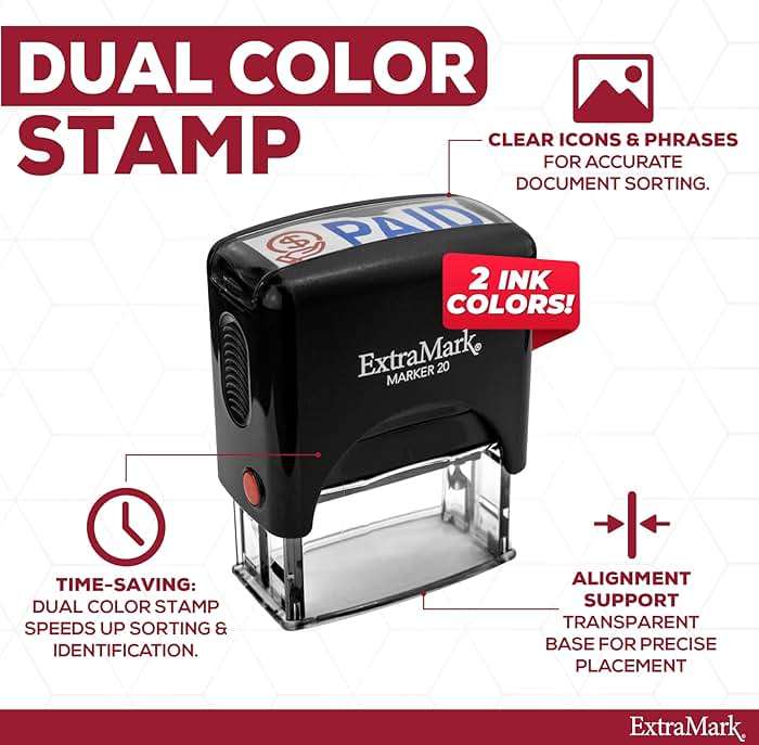 ExtraMark Dual Color Self Inking Rubber Stamp (Scanned) 2-Color Office Stamp - Small - Image 3