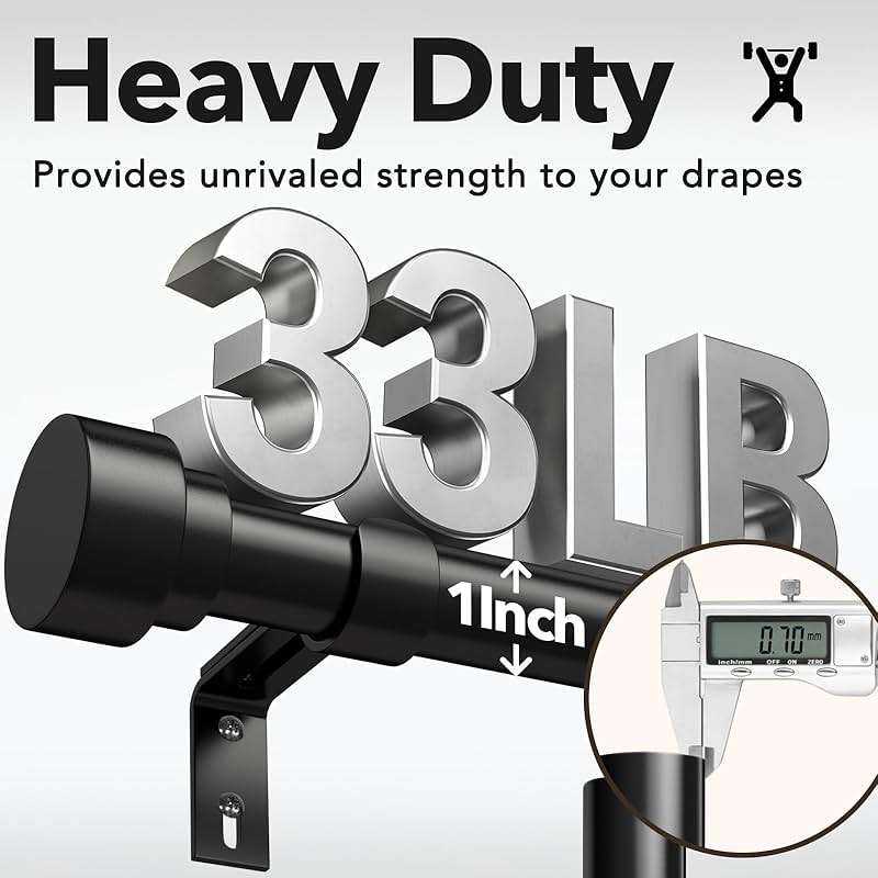 IFELS Heavy Duty Curtain Rods for Windows 66 to 120 Inch,1 Inch Adjustable Black Curtain Rod with Easy Installation and Modern Design,Decorative Long Drapery Rods with Metal Finials (A1,Black,30-120") - Image 5