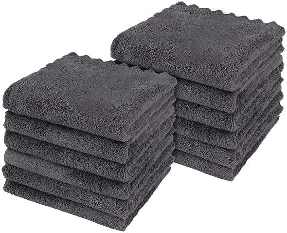 Orighty Ultra Soft Washcloths 12 Pack, Premium Microfiber Towel Sets 12x12 inches, Absorbent and Quick Drying Coral Velvet Washcloth, Multi-Purpose Wash Cloths for Bathroom, Hotel, and Gym (Grey) - Image 1