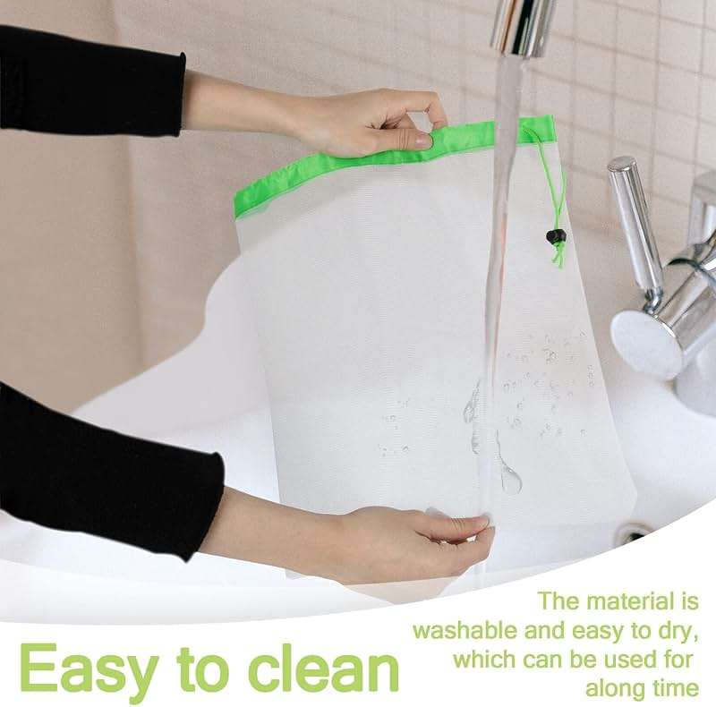 MAQIHAN 12PCS Reusable Produce Bags - Mesh Produce Bags Drawstring Reusable Washable Vegetable Storage Bags Refrigerator Keep Fresh Grocery Food Fruits Veggie Green Net Bag Toy Storage Zero Waste Shop - Image 4