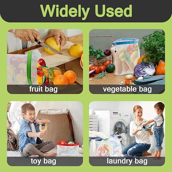MAQIHAN 12PCS Reusable Produce Bags - Mesh Produce Bags Drawstring Reusable Washable Vegetable Storage Bags Refrigerator Keep Fresh Grocery Food Fruits Veggie Green Net Bag Toy Storage Zero Waste Shop - Image 7