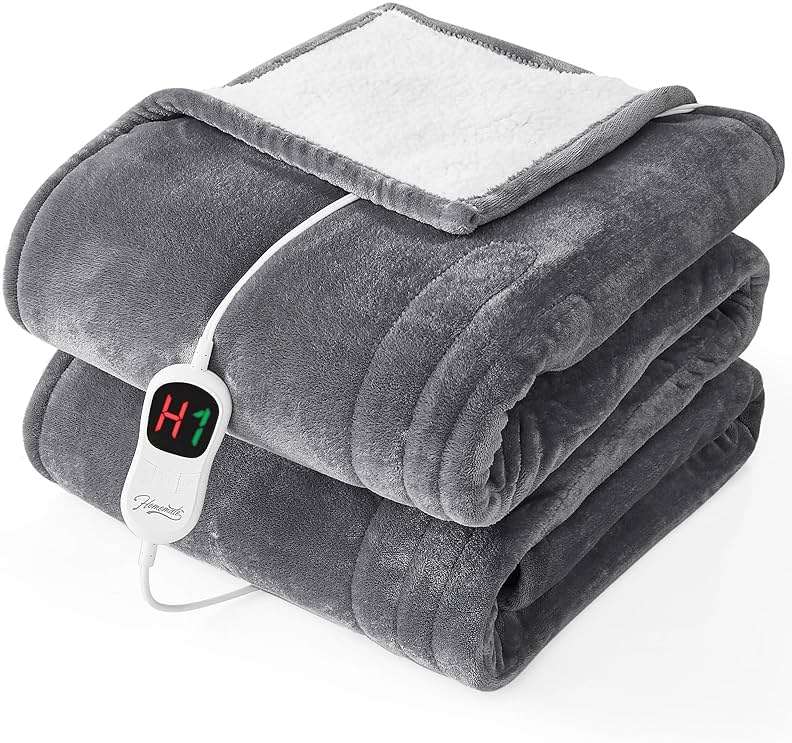 Homemate Electric Heated Blanket Twin - 62"x84" Heating Bed Blankets Throw with 10 Heating Levels 8 Hours Auto Off Fast Heating Over-Heated Protection Ultra Soft Warm Flannel ETL Certified Grey - Image 1