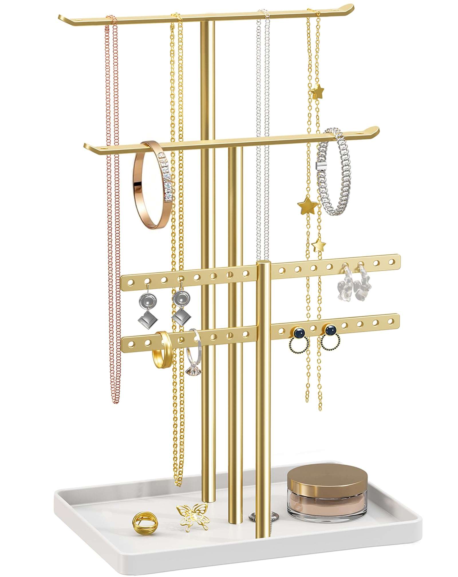 pickpiff 3-Tier Gold Jewelry Stand Holder Organizer: 12.5" Sturdy Hanger for 80 Pcs Jewelry, Jewlery Tower for Display Necklace, Earring, Bracelet, Watch - Image 1