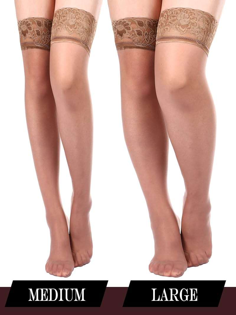 Boao 4 Pairs Women Thigh High Stockings Lace Tights Silky Semi Sheer Lingerie for Women Summer Halloween Cosplay - Image 2