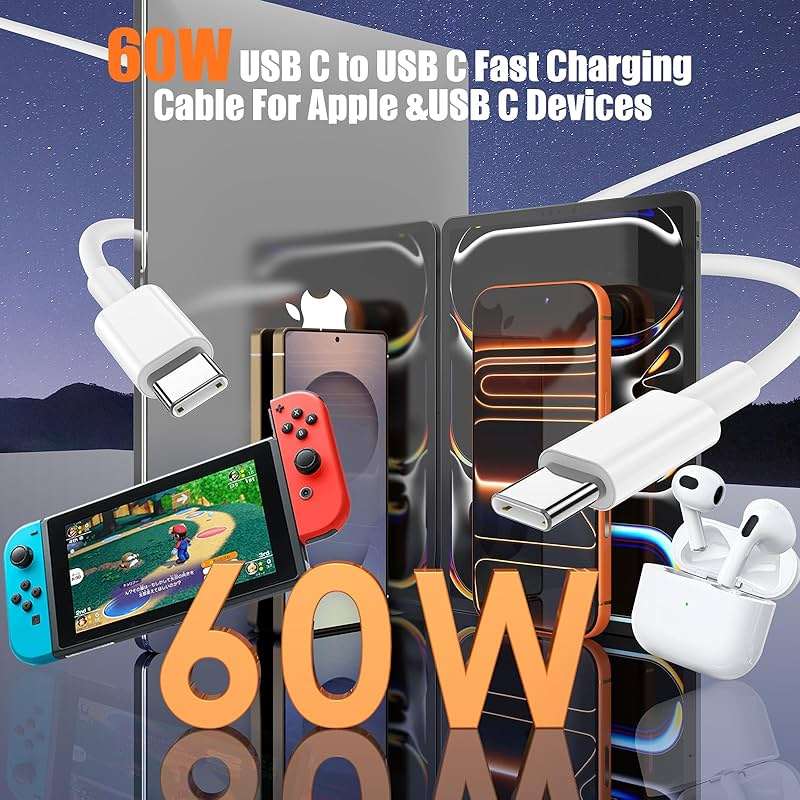 LOFPYE 3-Pack [3.3FT+6.6FT+10FT] 60W USB C to USB C Cable, Type C to Type C Cable,Fast Charging Cable for iPhone 17 16 15 Pro Plus Pro Max Air，for Galaxy S25, for iPad, for MacBook and More - Image 3
