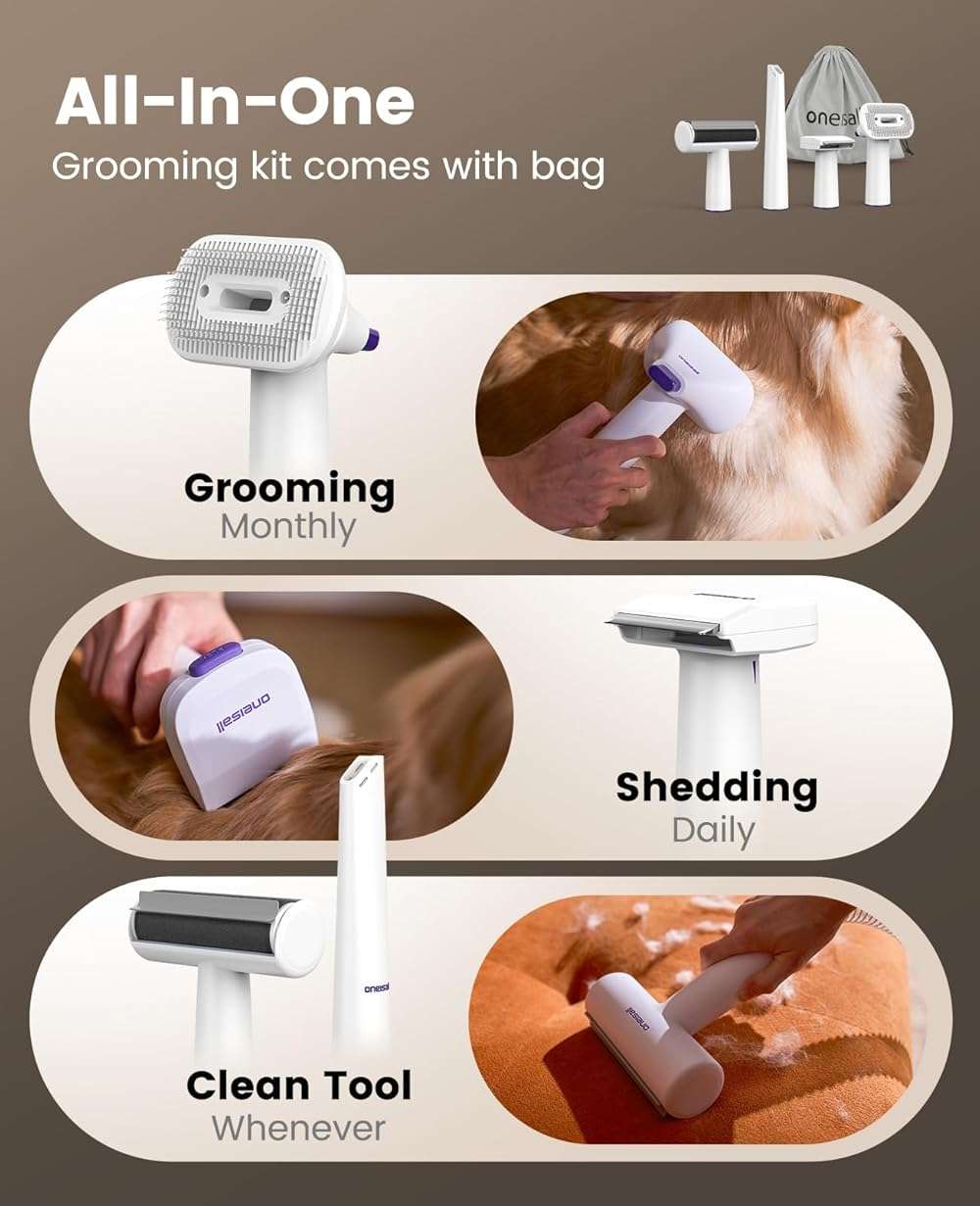 oneisall Dog Grooming Vacuum Kit: 15000Pa Shedding Brush with Grooming Tools, 3 Suction Low Noise, for Pet Thick and Undercoat, 1.5L Dust Cup, Dog Hair Vacuum, Home Cleaning, LM5 - Image 2